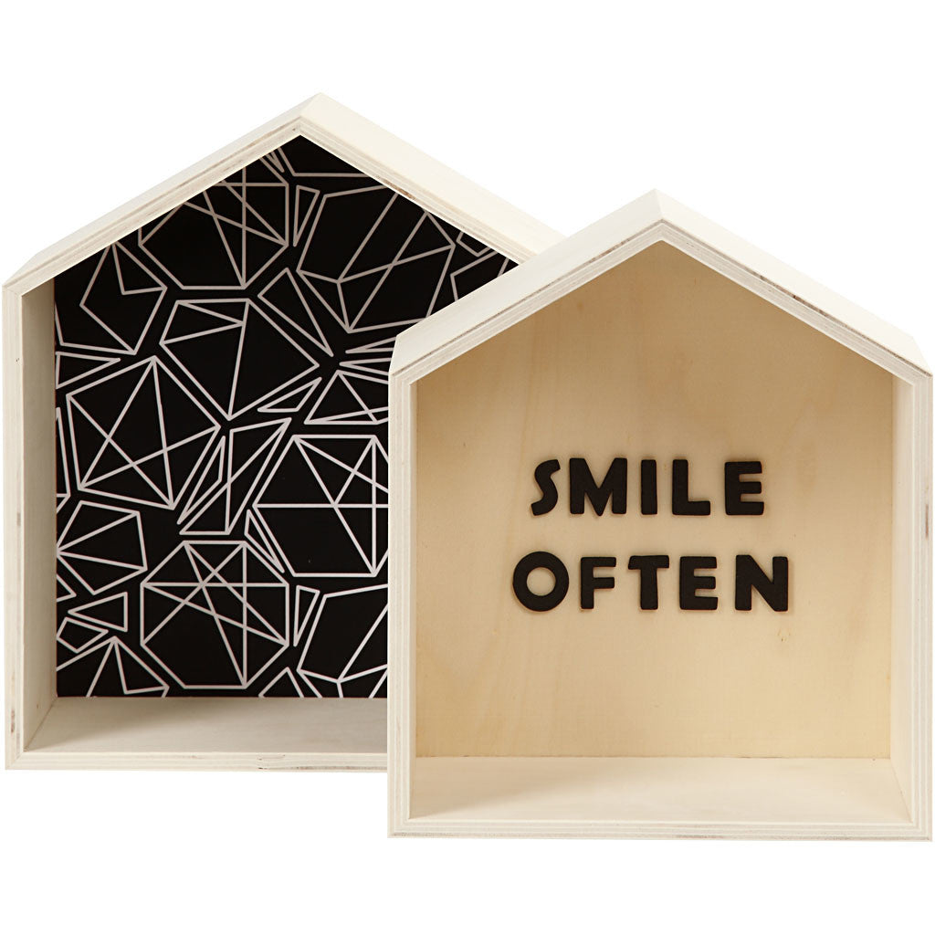 Boîtes de rangement, maisons, H : 22,5+25 cm, P: 12,5 cm, L : 19,5+22,5 cm, 2 pièces/ 1 set [HOB-56163]