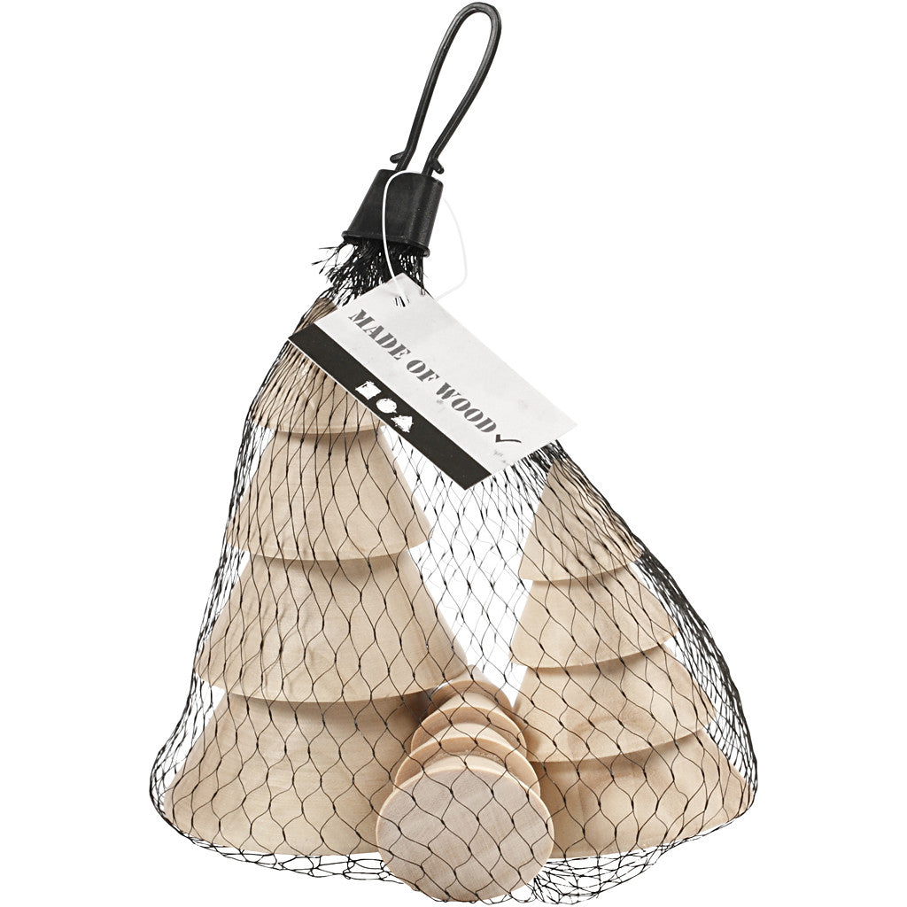 Sapins de Noël en bois, H : 5+7,5+10 cm, d 3,5+5,4+6,7 cm, 3 pièces/ 1 Pq. [HOB-56238]