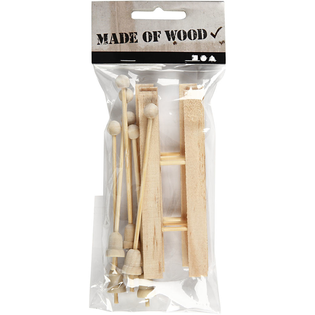 Skis et bâtons, dim. 11x3,8 cm, 3 paire/ 1 Pq. [HOB-564720]