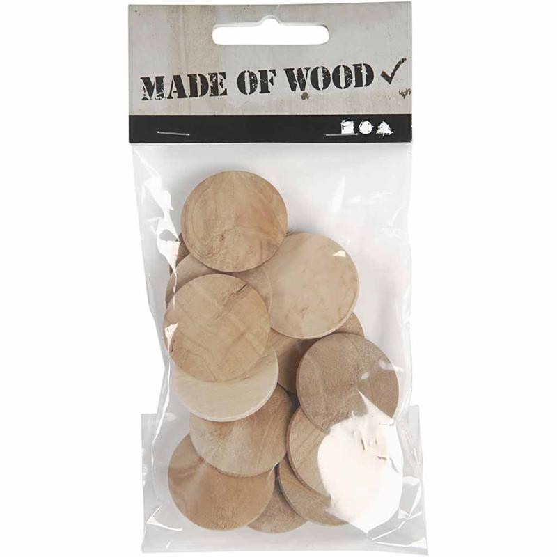 Boutons en bois, d 30 mm, ép. 5 mm, 15 pièces/ 1 Pq. [HOB-56653]