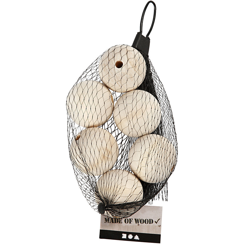 Perle en bois, d 40 mm, diamètre intérieur 7 mm, 6 pièces/ 1 Pq. [HOB-56676]