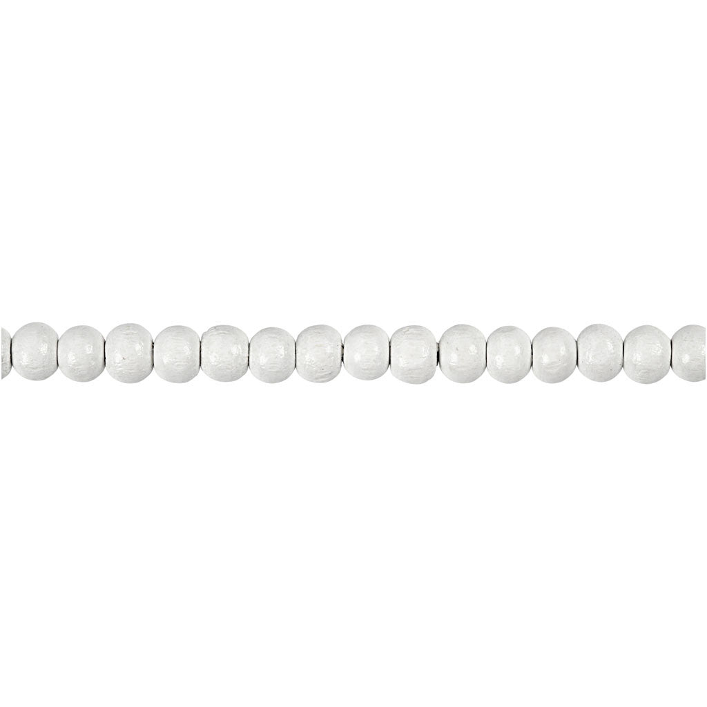 Perles en Bois, d 5 mm, diamètre intérieur 1,5 mm, ca. 150 pièce, blanc, 6 gr/ 1 Pq. [HOB-570392]
