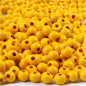 Perles en bois, d 5 mm, diamètre intérieur 1,5 mm, jaune, 6gr/ 1 Pq. [HOB-570393]