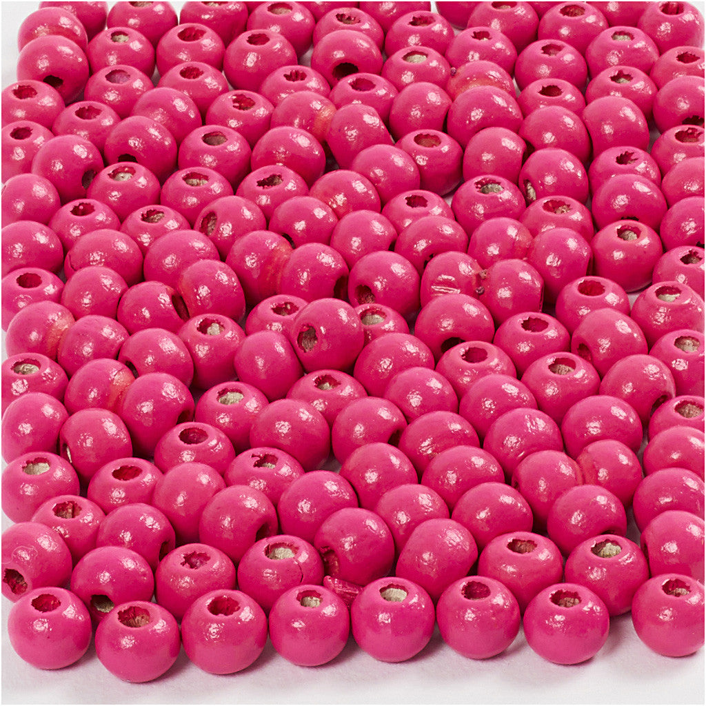 Perles en Bois, d 5 mm, diamètre intérieur 1,5 mm, ca. 150 pièce, rose, 150 pièce, 6 gr/ 1 Pq. [HOB-570396]