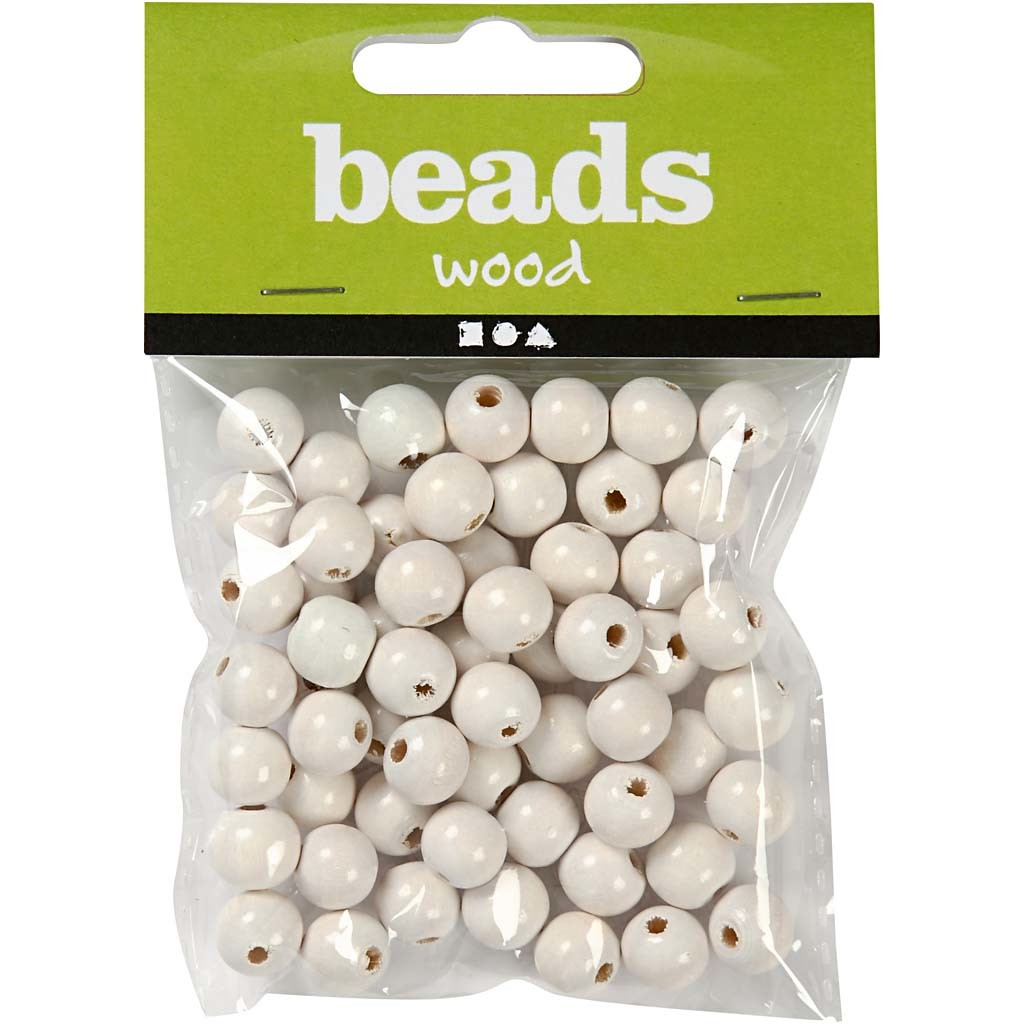 Perles en Bois, d 12 mm, diamètre intérieur 3 mm, ca. 40 pièce, blanc, 22 gr/ 1 Pq. [HOB-570412]