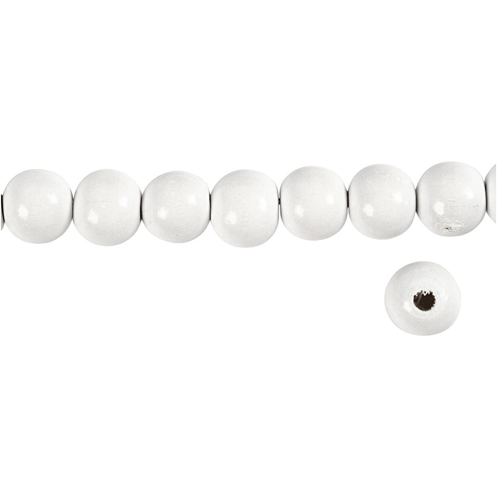 Perles en Bois, d 12 mm, diamètre intérieur 3 mm, ca. 40 pièce, blanc, 22 gr/ 1 Pq. [HOB-570412]