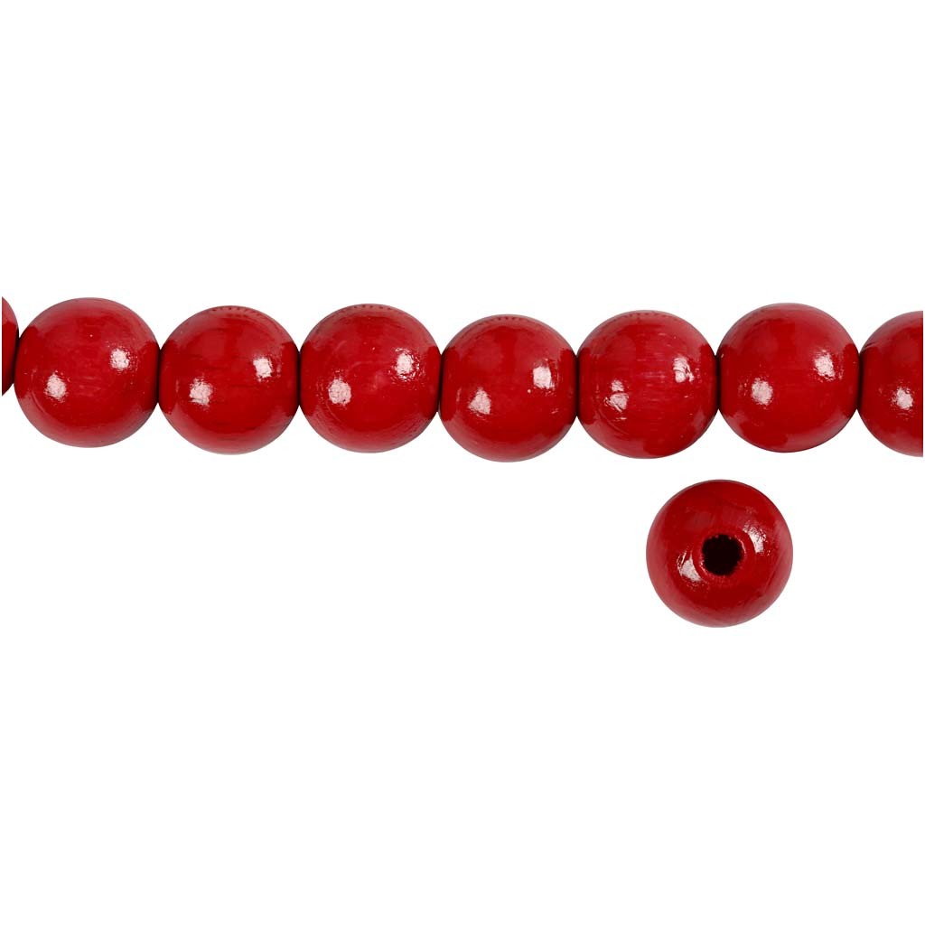 Perles en Bois, d 12 mm, diamètre intérieur 3 mm, ca. 40 pièce, rouge, 22 gr/ 1 Pq. [HOB-570414]
