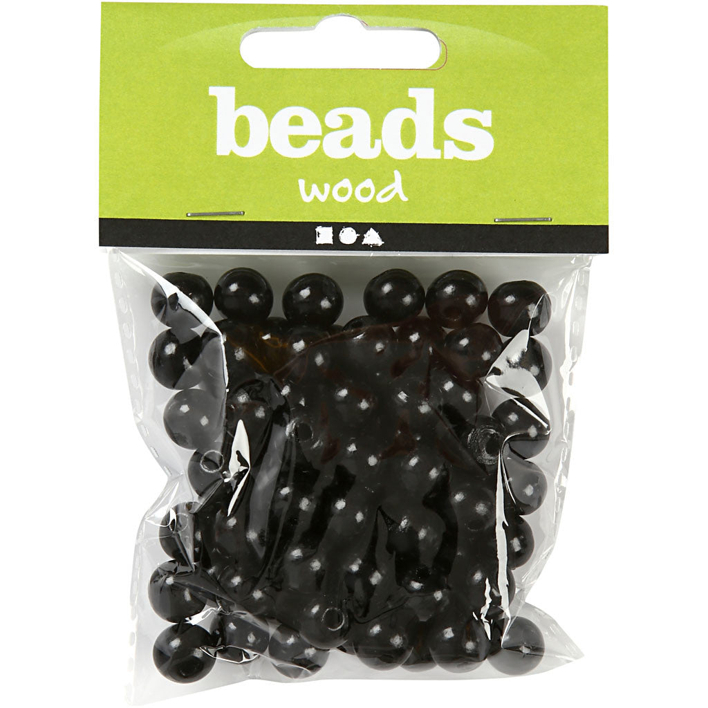 Perles en bois, d 12 mm, diamètre intérieur 3 mm, noir, 22gr/ 1 Pq. [HOB-570415]