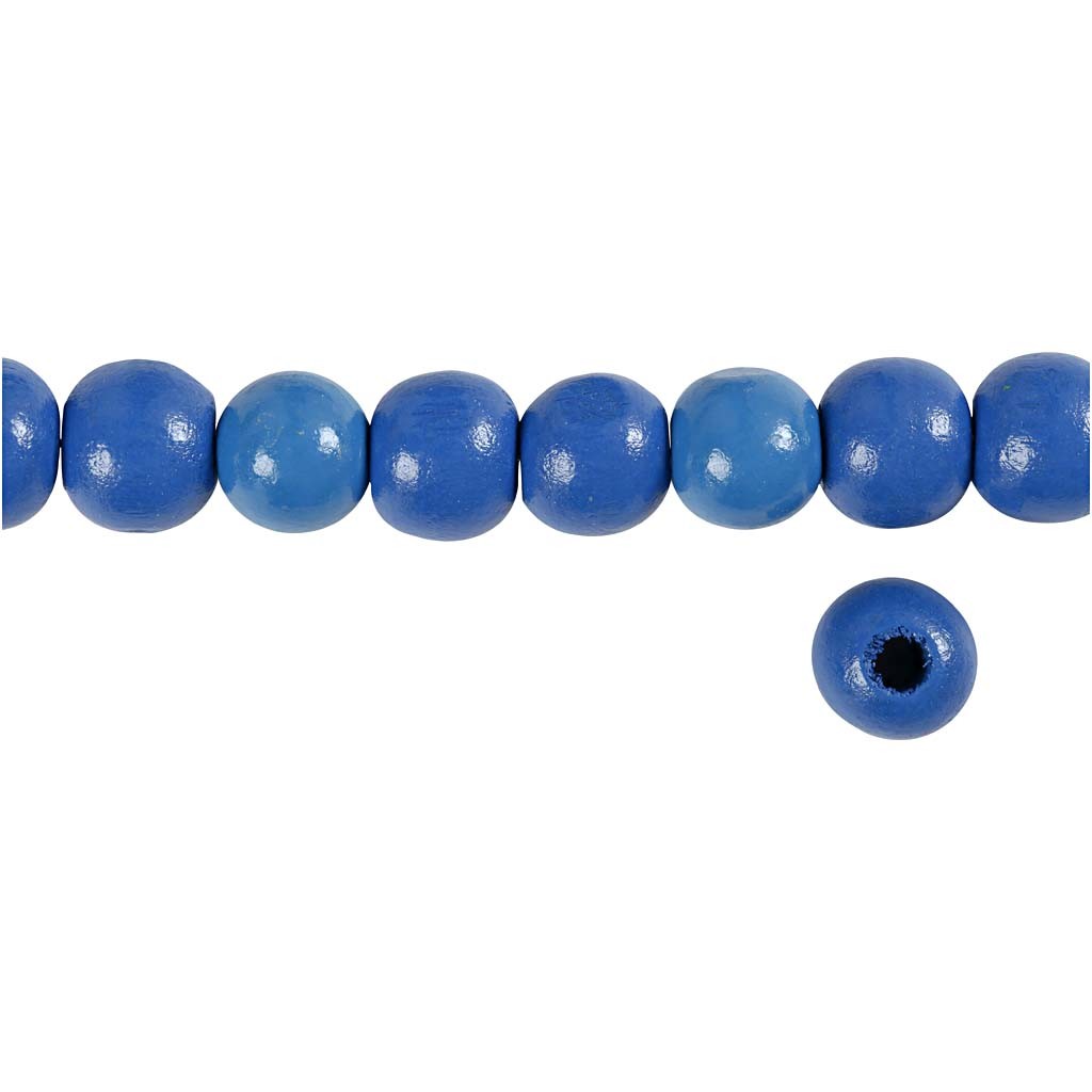 Perles en Bois, d 12 mm, diamètre intérieur 3 mm, ca. 40 pièce, bleu, 22 gr/ 1 Pq. [HOB-570418]