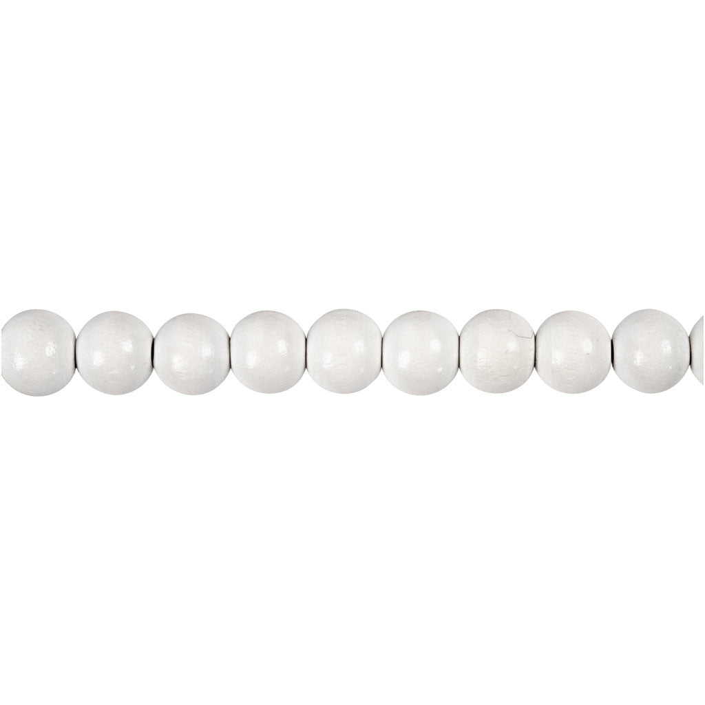 Perles en Bois, d 8 mm, diamètre intérieur 2 mm, ca. 80 pièce, blanc, 15 gr/ 1 Pq. [HOB-570492]
