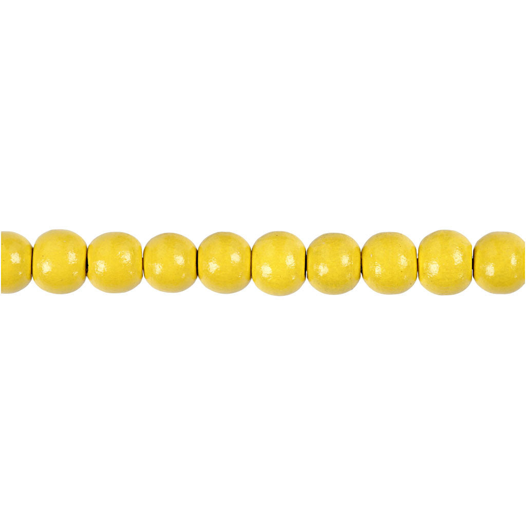 Perles en Bois, d 8 mm, diamètre intérieur 2 mm, ca. 80 pièce, jaune, 15 gr/ 1 Pq. [HOB-570493]