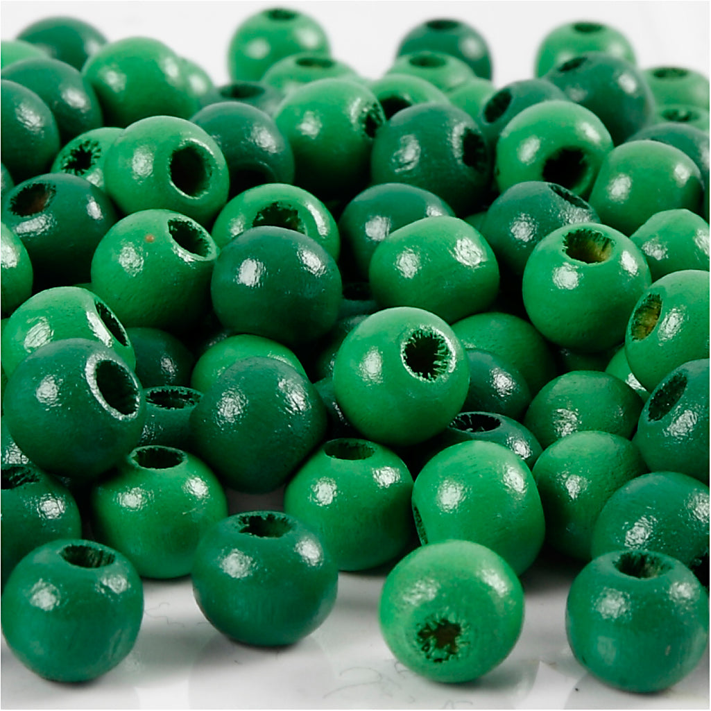 Wooden Beads, dia. 8 mm, hole size 2 mm, ca. 80 pc, green, 15 g