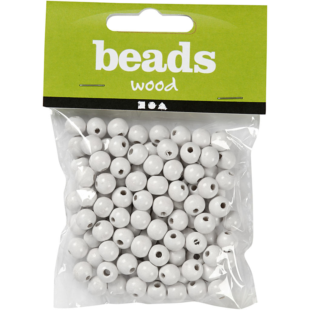 Perles en bois, d 10 mm, diamètre intérieur 3 mm, blanc, 20gr/ 1 Pq. [HOB-570592]