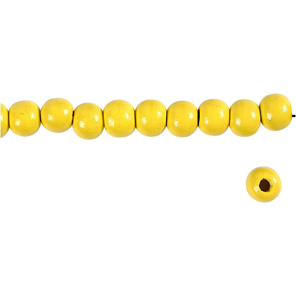 Perles en Bois, d 10 mm, diamètre intérieur 3 mm, ca. 70 pièce, jaune, 20 gr/ 1 Pq. [HOB-570593]