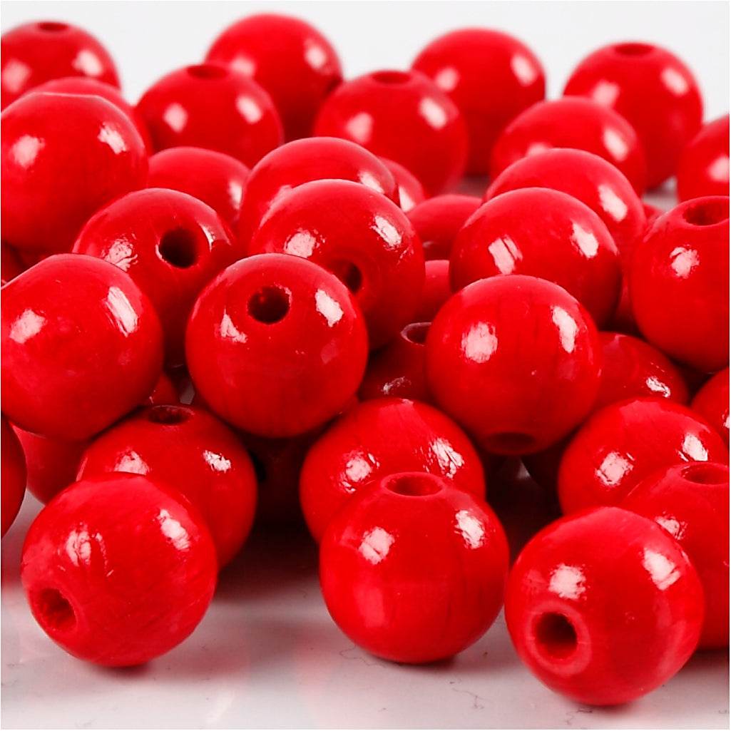 Wooden Beads, dia. 10 mm, hole size 3 mm, ca. 70 pc, red, 20 g