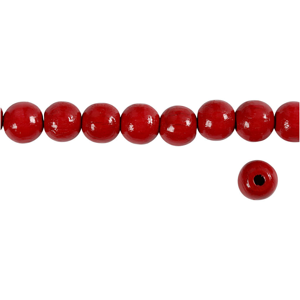 Perles en Bois, d 10 mm, diamètre intérieur 3 mm, ca. 70 pièce, rouge, 20 gr/ 1 Pq. [HOB-570594]
