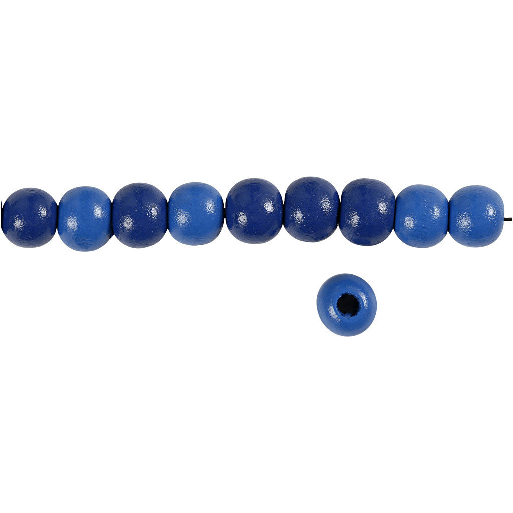 Perles en Bois, d 10 mm, diamètre intérieur 3 mm, ca. 70 pièce, bleu, 20 gr/ 1 Pq. [HOB-570598]