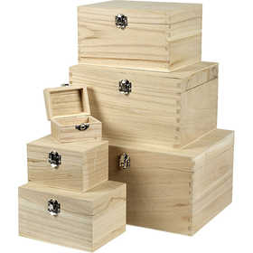 Set de boîtes en bois, H : 5+7+9+11+13+15 cm, L : 8+11,8+15,8+20+24+27,7 cm, L : 5,8+8,8+12+15+18+21 cm, 6 pièces/ 1 set [HOB-57542]
