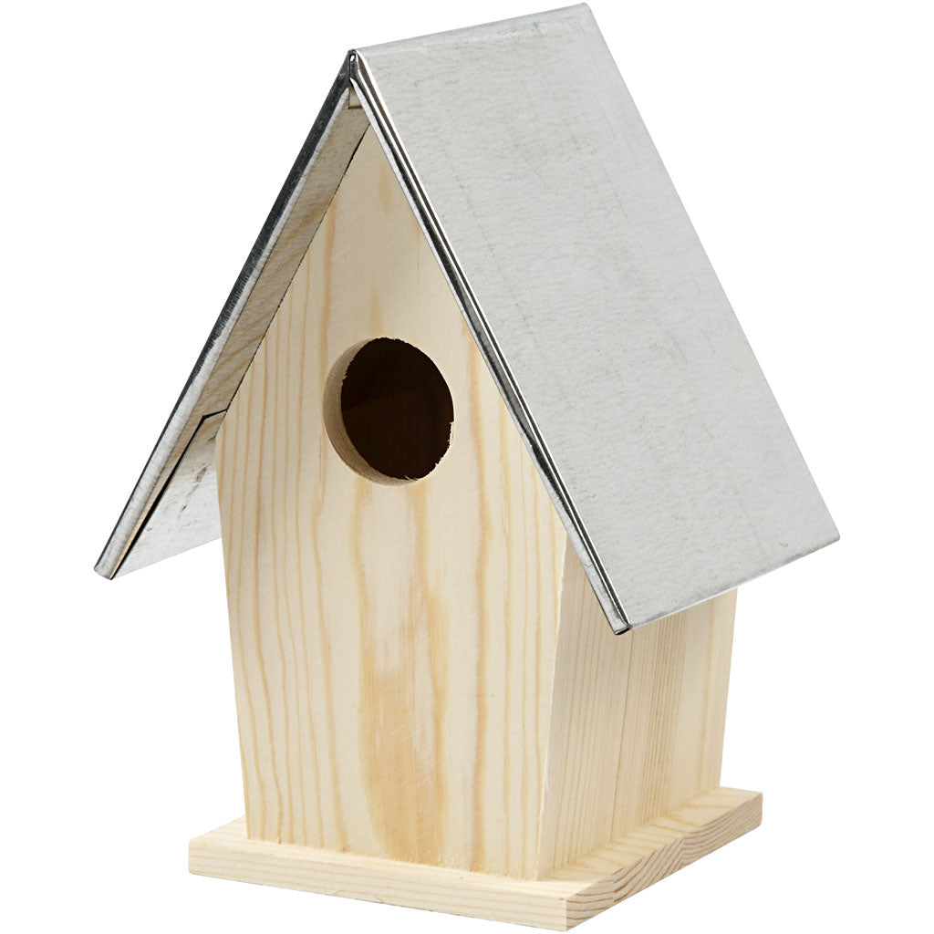 Bird box with zinc roof, size 13,5x11x19 cm, hole size 32 mm