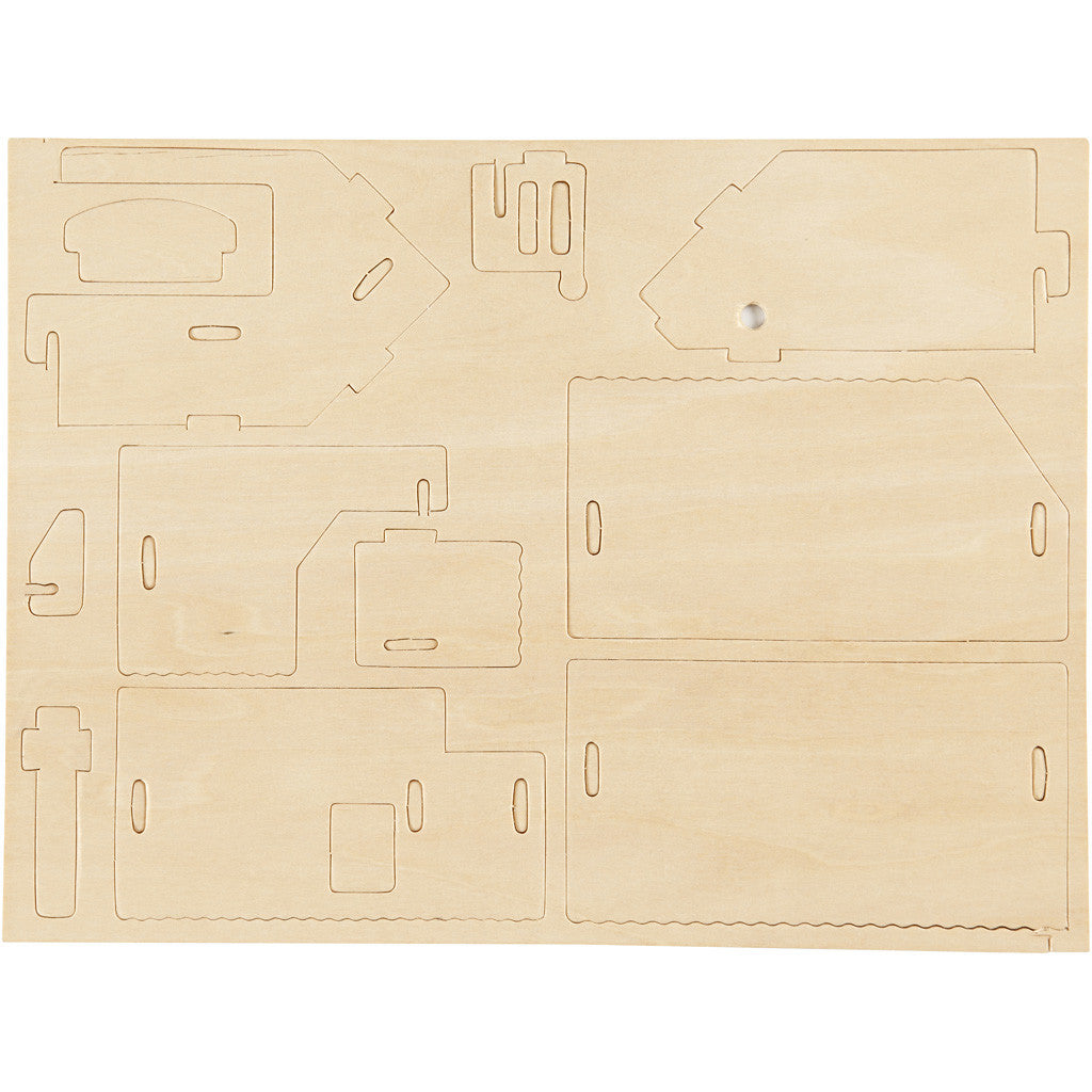 Kit de Construction 3D en bois, Maison avec terrasse, dim. 19x17,5x15, 1 pièce [HOB-57875]