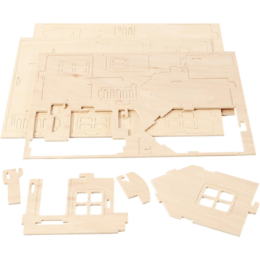 Kit de Construction 3D en bois, Maison avec terrasse, dim. 19x17,5x15, 1 pièce [HOB-57875]