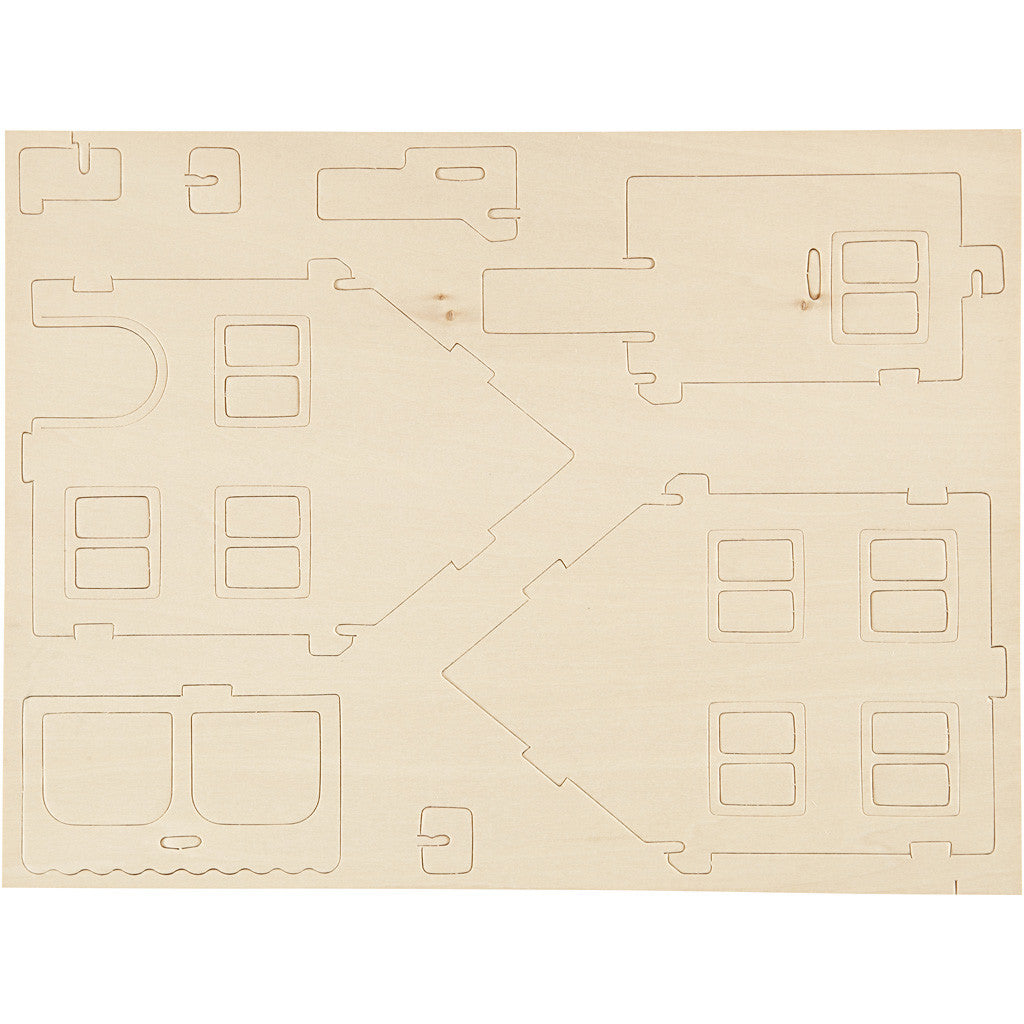 Kit de Construction 3D en bois, Maison avec véranda, dim. 22,5x16x17,5, 1 pièce [HOB-57876]