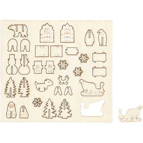 Figurines à assembler, Noël, L : 15,5 cm, L : 17 cm, ép. 3 mm, 1 Pq. [HOB-57882]