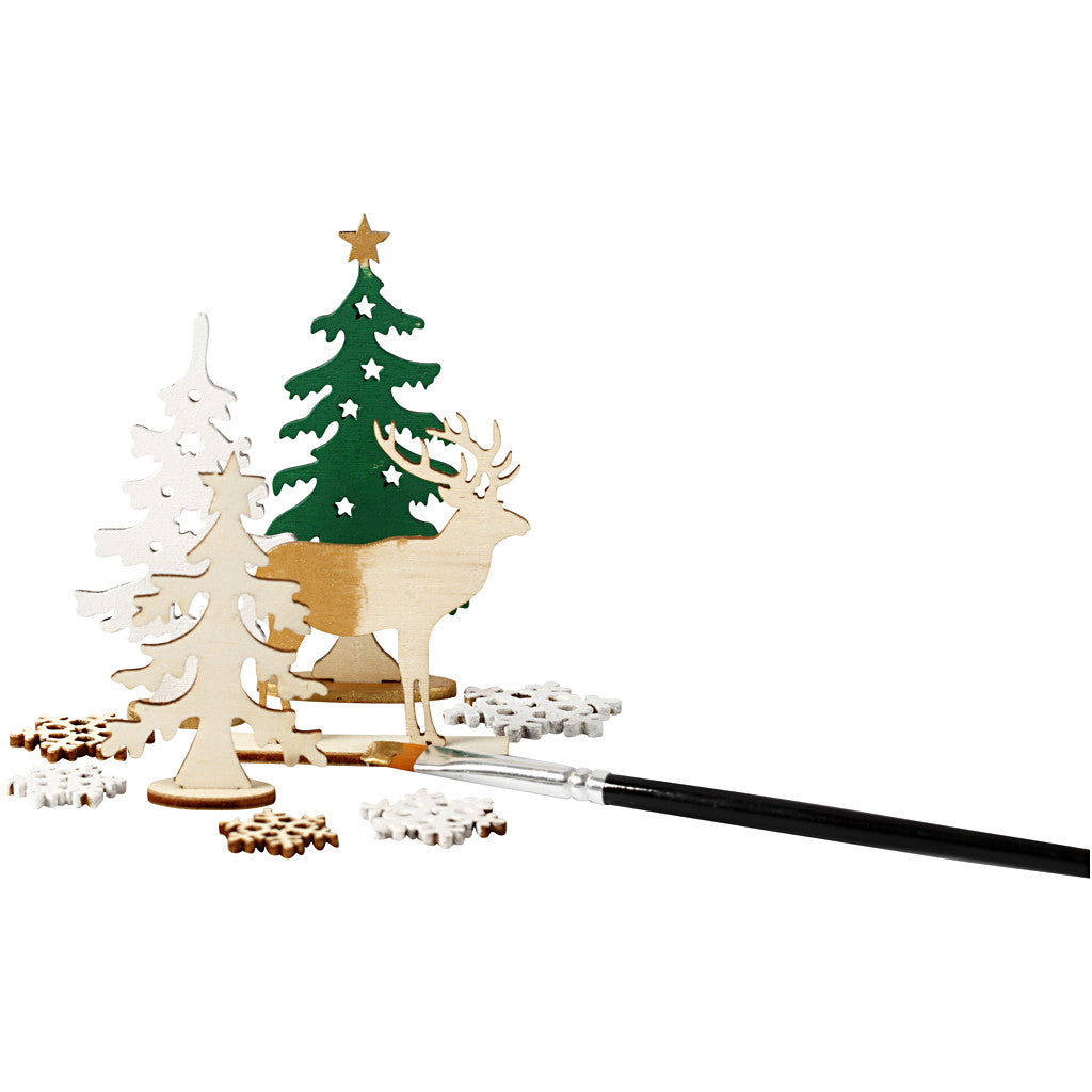 Figurines à assembler, forêt avec cerfs, L : 15,5 cm, L : 17 cm, ép. 3 mm, 1 Pq. [HOB-57885]