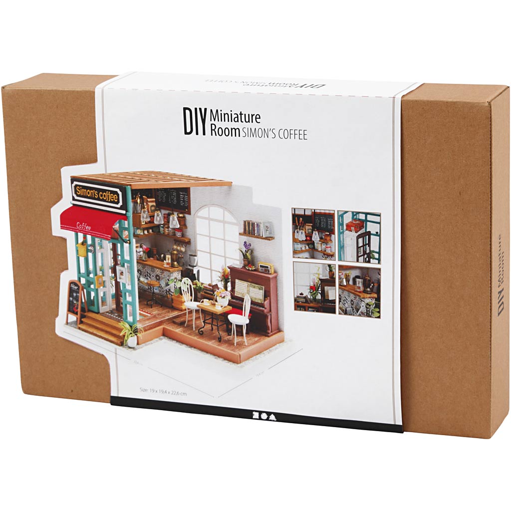 Pièce miniature DIY, Café, H : 19 cm, L : 22,6 cm, L : 19,4 cm, 1 pièce [HOB-578921]