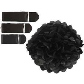 Pompons en papier, d 20+24+30 cm, 16 gr, noir, 3 pièces/ 1 Pq. [HOB-590002]
