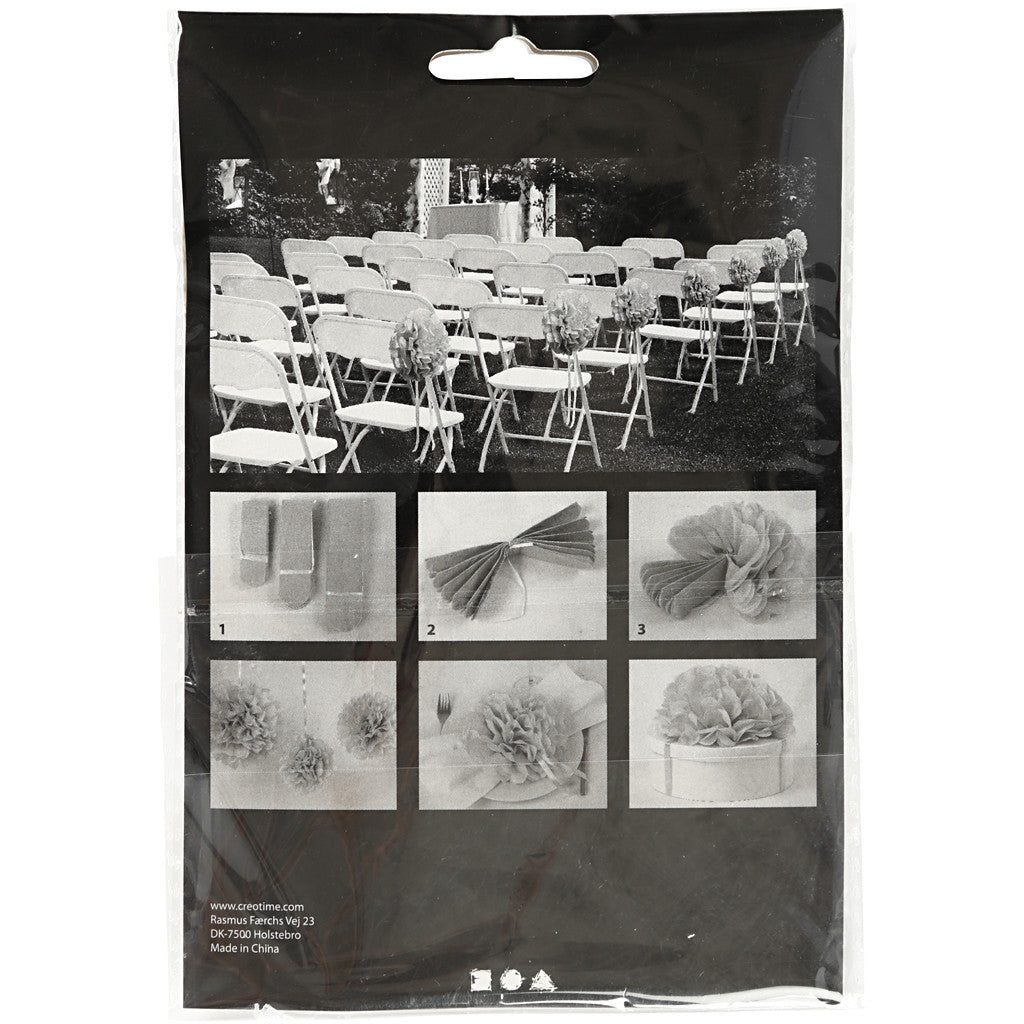 Pompons en papier, d 20+24+30 cm, 16 gr, noir, 3 pièces/ 1 Pq. [HOB-590002]