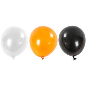 Ballons, Ronds, d 23-26 cm, noir, orange, blanc, 10 pièces/ 1 Pq. [HOB-591470]