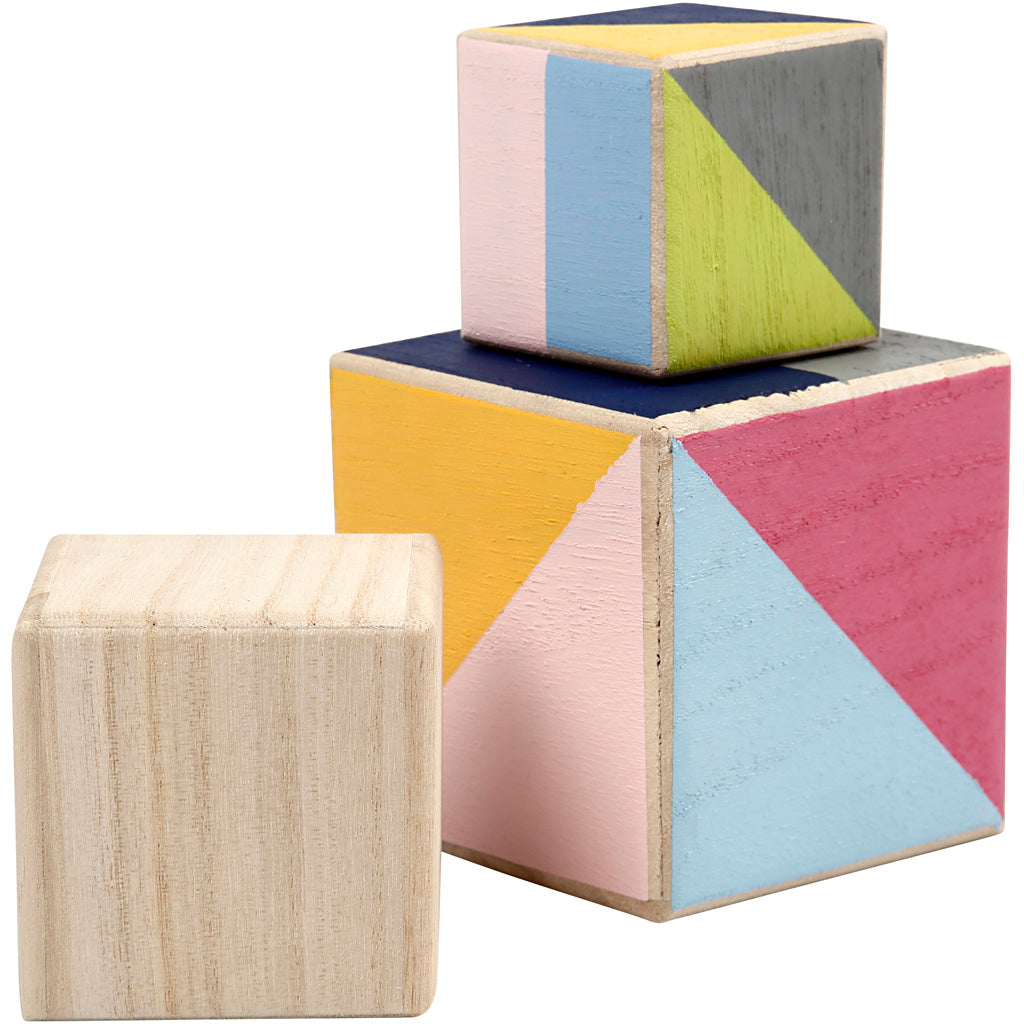 Cubes en bois, dim. 5+6+8 cm, 3 pièce/ 1 Pq. [HOB59228]