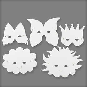 Masques - Élastiques inclus, H : 15-20 cm, 230 gr, blanc, 5 pièces/ 1 Pq. [HOB-592600]