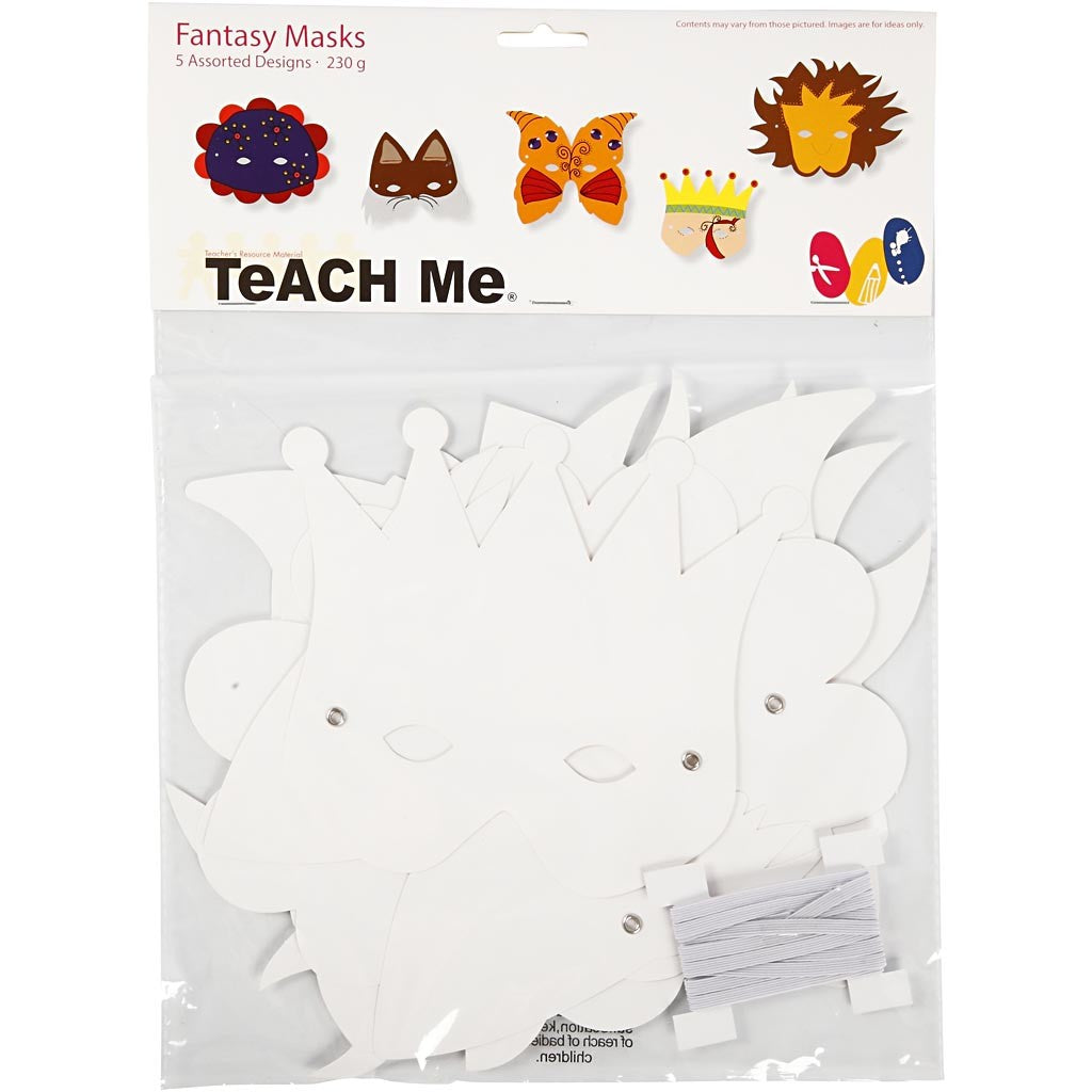 Masques - Élastiques inclus, H : 15-20 cm, 230 gr, blanc, 5 pièces/ 1 Pq. [HOB-592600]