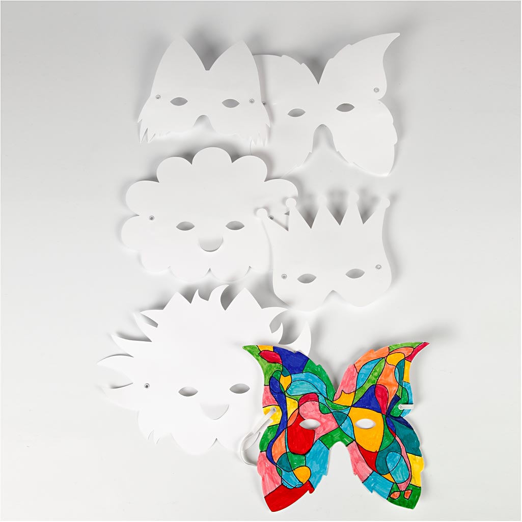 Masques - Élastiques inclus, H : 15-20 cm, 230 gr, blanc, 5 pièces/ 1 Pq. [HOB-592600]
