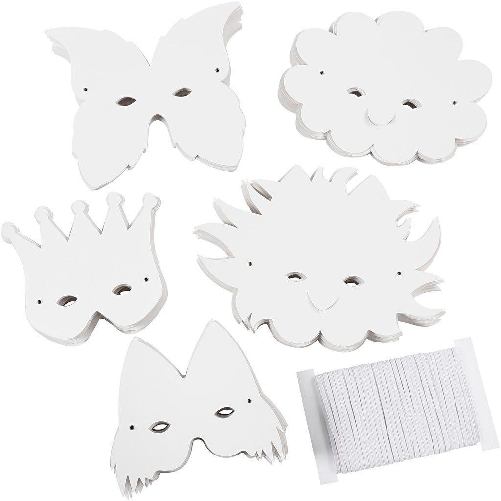 Masks incl. elastic head-band, H: 15-20 cm, 230 g, white, 100 asstd.