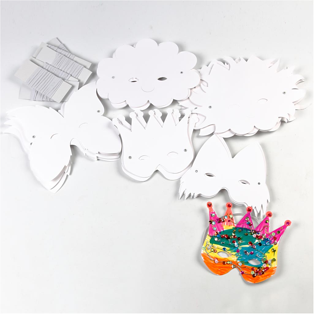 Masques - Élastiques inclus, H : 15-20 cm, 230 gr, blanc, 100 ass./ 1 Pq. [HOB-59261]