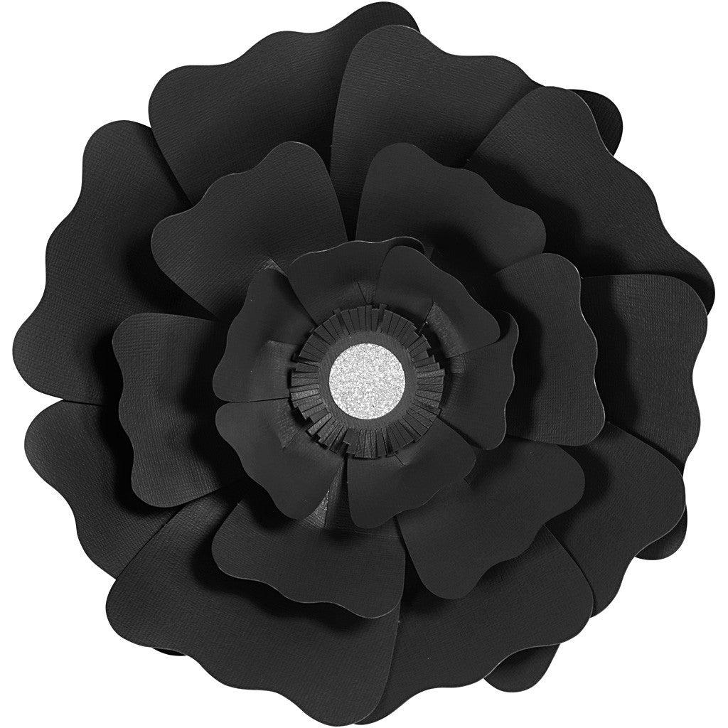 Fleurs en papier, d 15+25 cm, 230 gr, noir, 2 pièces/ 1 Pq. [HOB-599902]