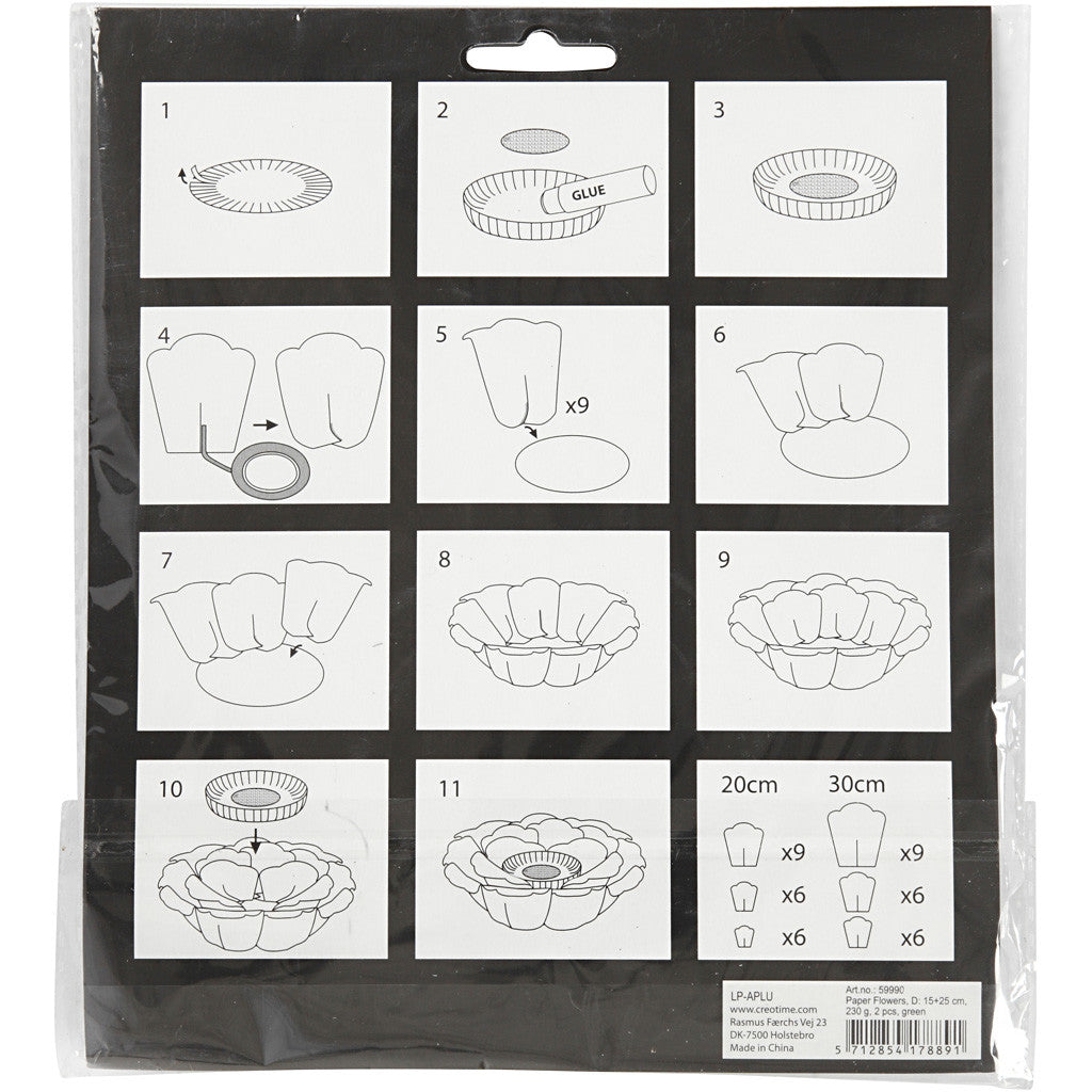 Fleurs en papier, d 15+25 cm, 230 gr, noir, 2 pièces/ 1 Pq. [HOB-599902]