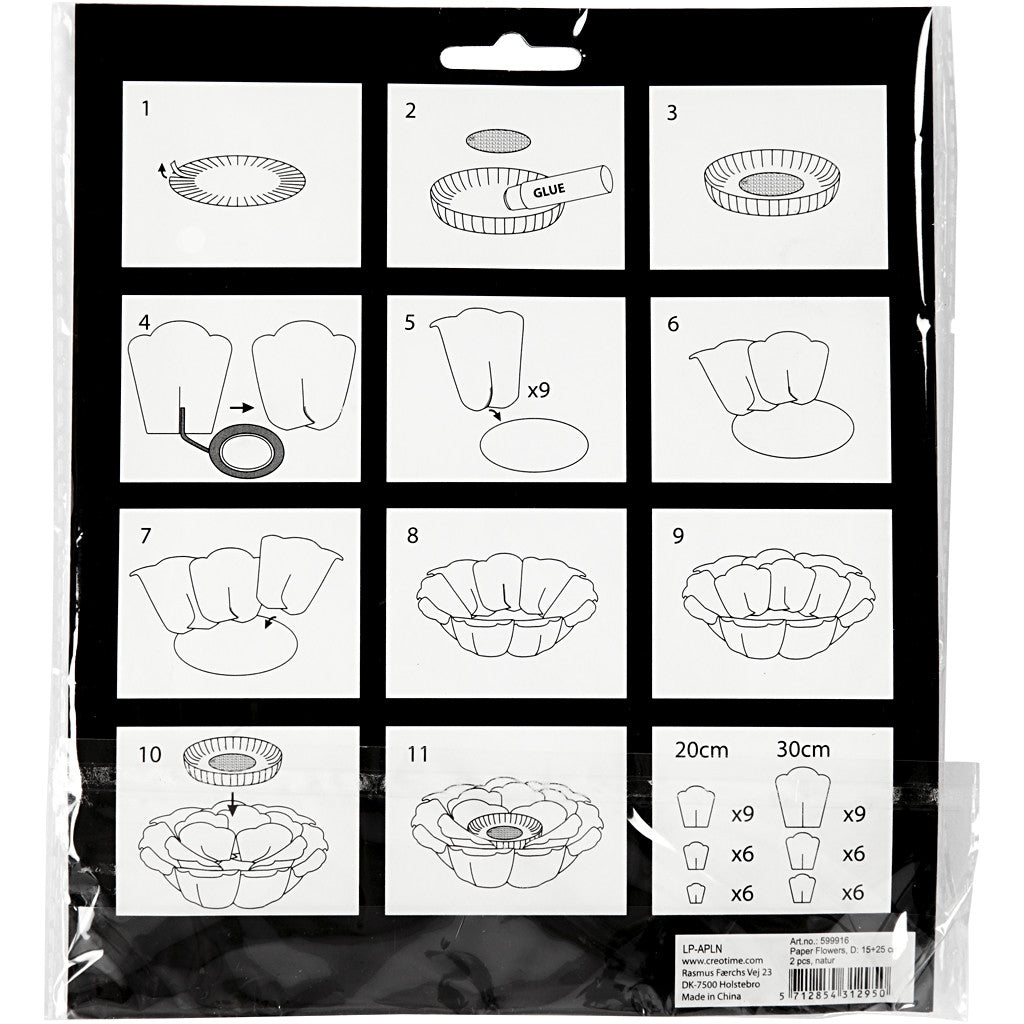 Fleurs en papier, d 15+25 cm, naturel, 2 pièces/ 1 Pq. [HOB-599916]