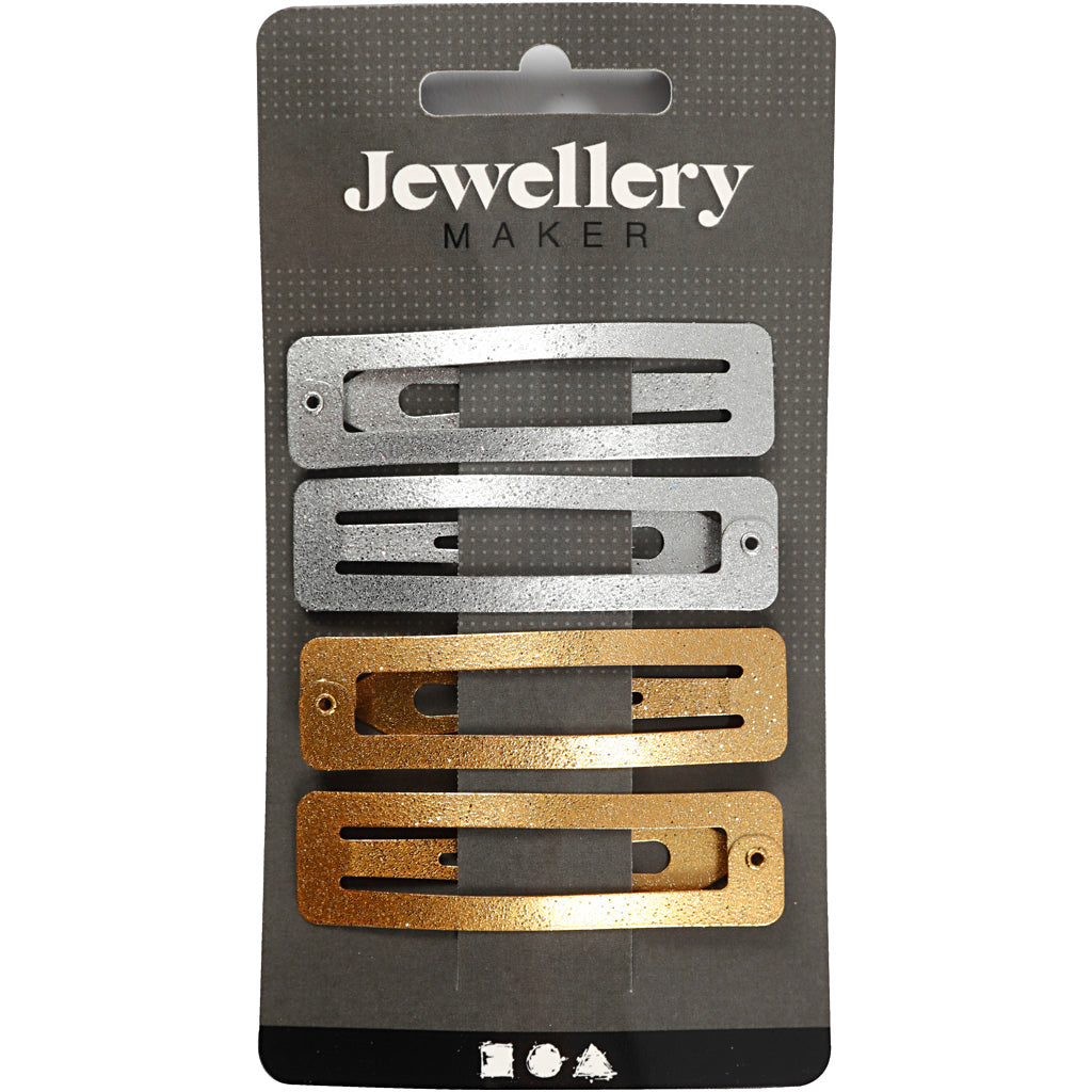 Barettes pour cheveux, L : 58 mm, L : 16 mm, or, argent, 4 pièces/ 1 Pq. [HOB-600995]