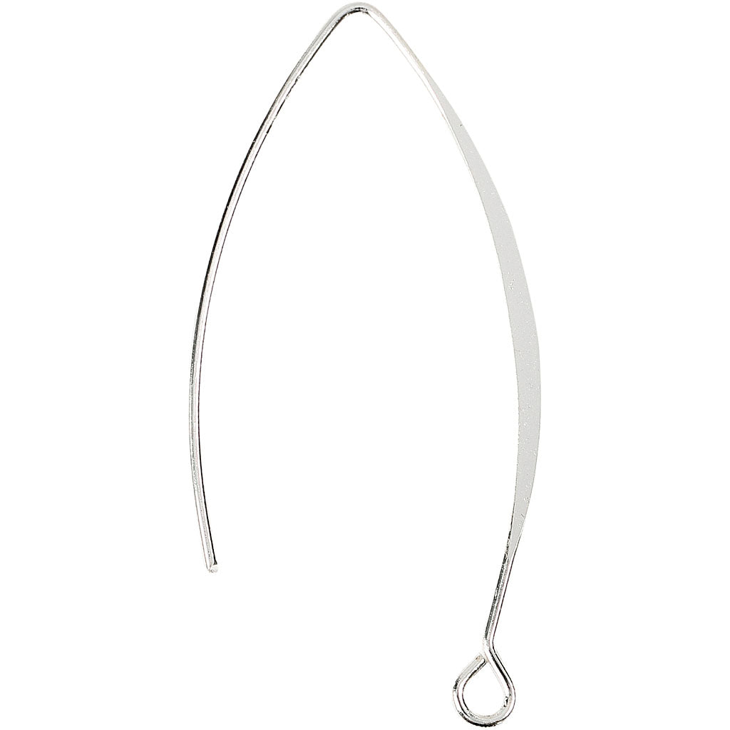 Ear Hanger, H: 42 mm, hole size 2 mm, silver-plated, 30 pc