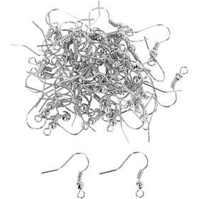 Crochet d’Oreille Français, L : 18 mm, argenté, 100 pièces/ 1 Pq. [HOB-603021]