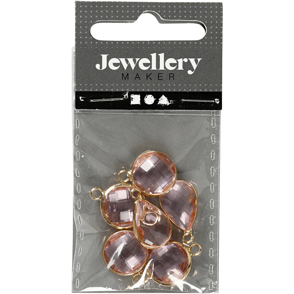Pendentif pour bijoux, H : 15-20 mm, diamètre intérieur 2 mm, rose clair, 1 Pq. [HOB-61031]