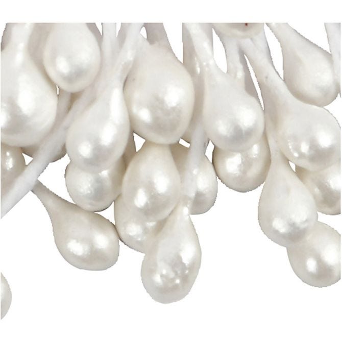 Étamines de Fleurs, L : 6,4 cm, d 2 mm, nacré, 100 pièces/ 1 Pq. [HOB-610352]