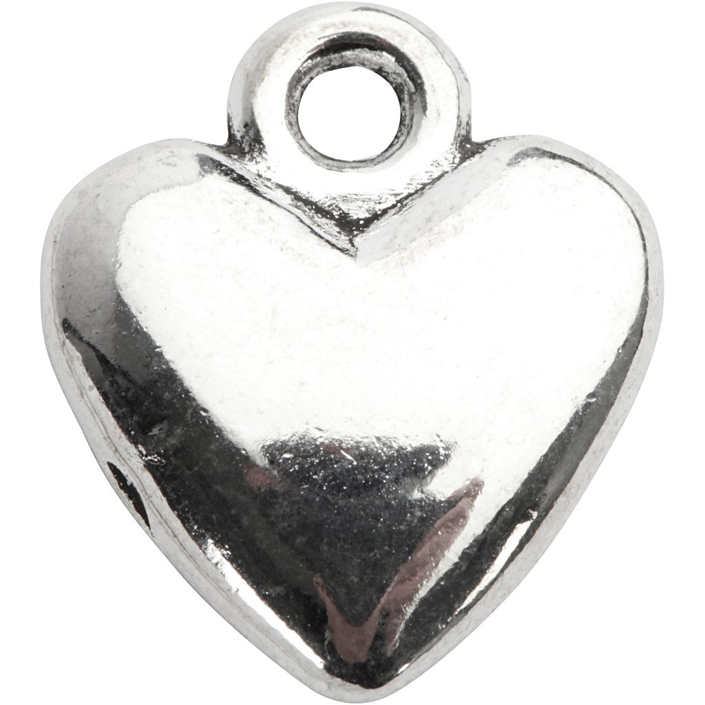 Pendentif en forme de coeur, dim. 13x15 mm, argenté, 10 pièces/ 1 Pq. [HOB-61069]