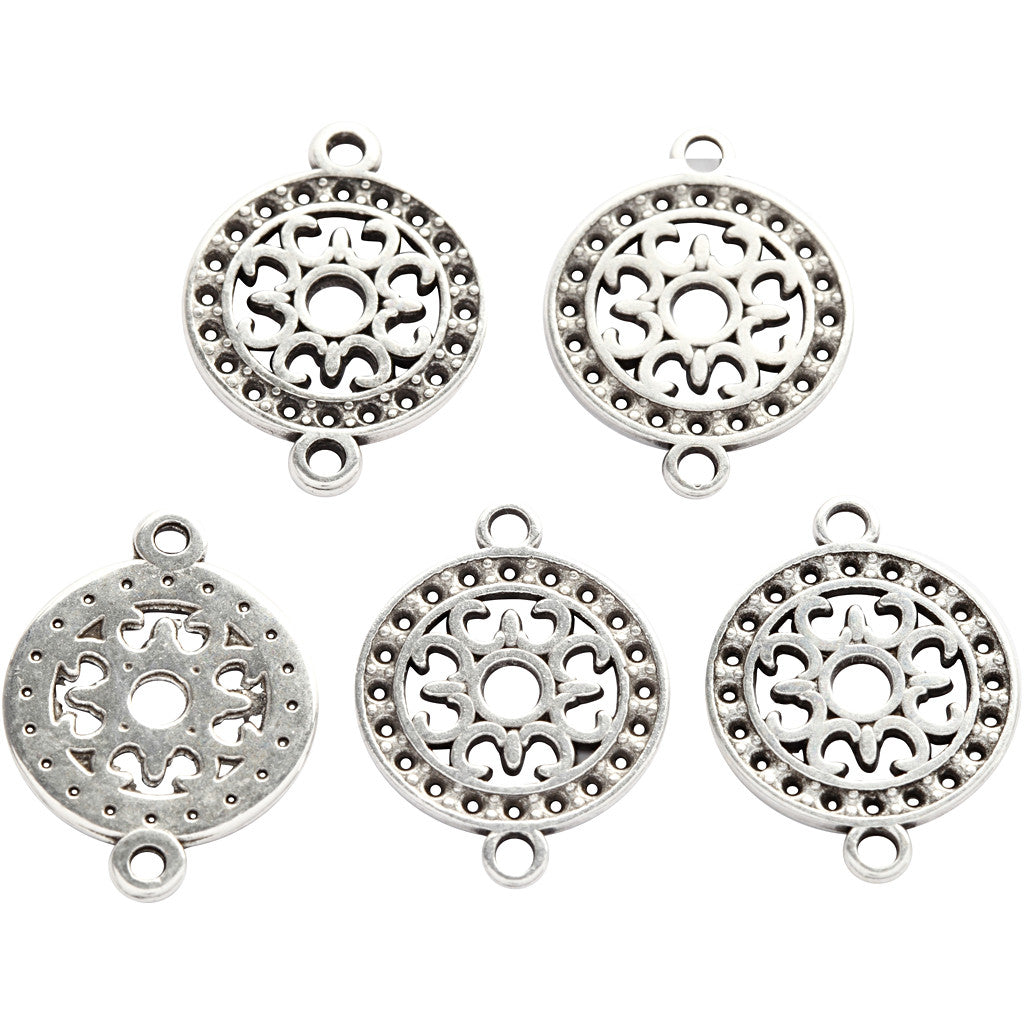 Pendentif, d 14 mm, diamètre intérieur 1,2 mm, argenté, 5 pièces/ 1 Pq. [HOB-61173]