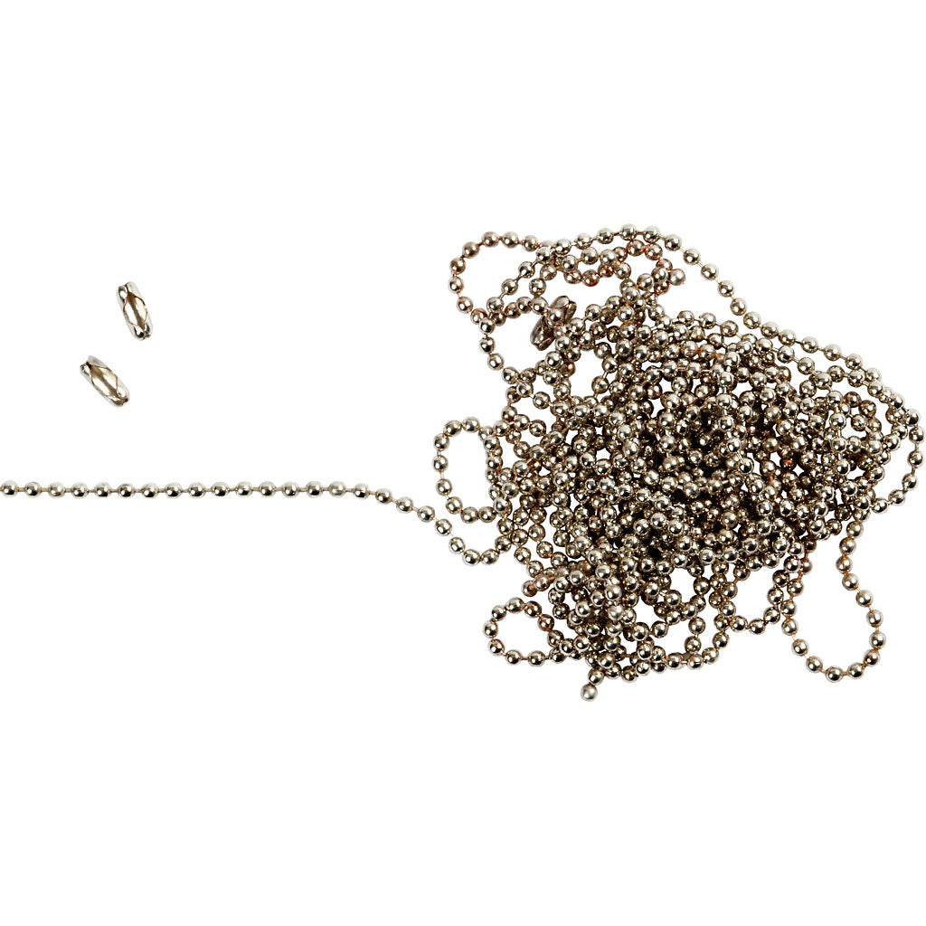 Chaîne de perles, d 1,5 mm, argenté, 3 m/ 1 rouleau [HOB-61530]