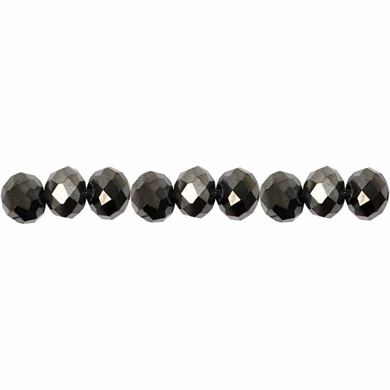Perles à facettes, dim. 5x6 mm, diamètre intérieur 1 mm, noir métallique, 100pièces/ 1 Pq. [HOB-61686]